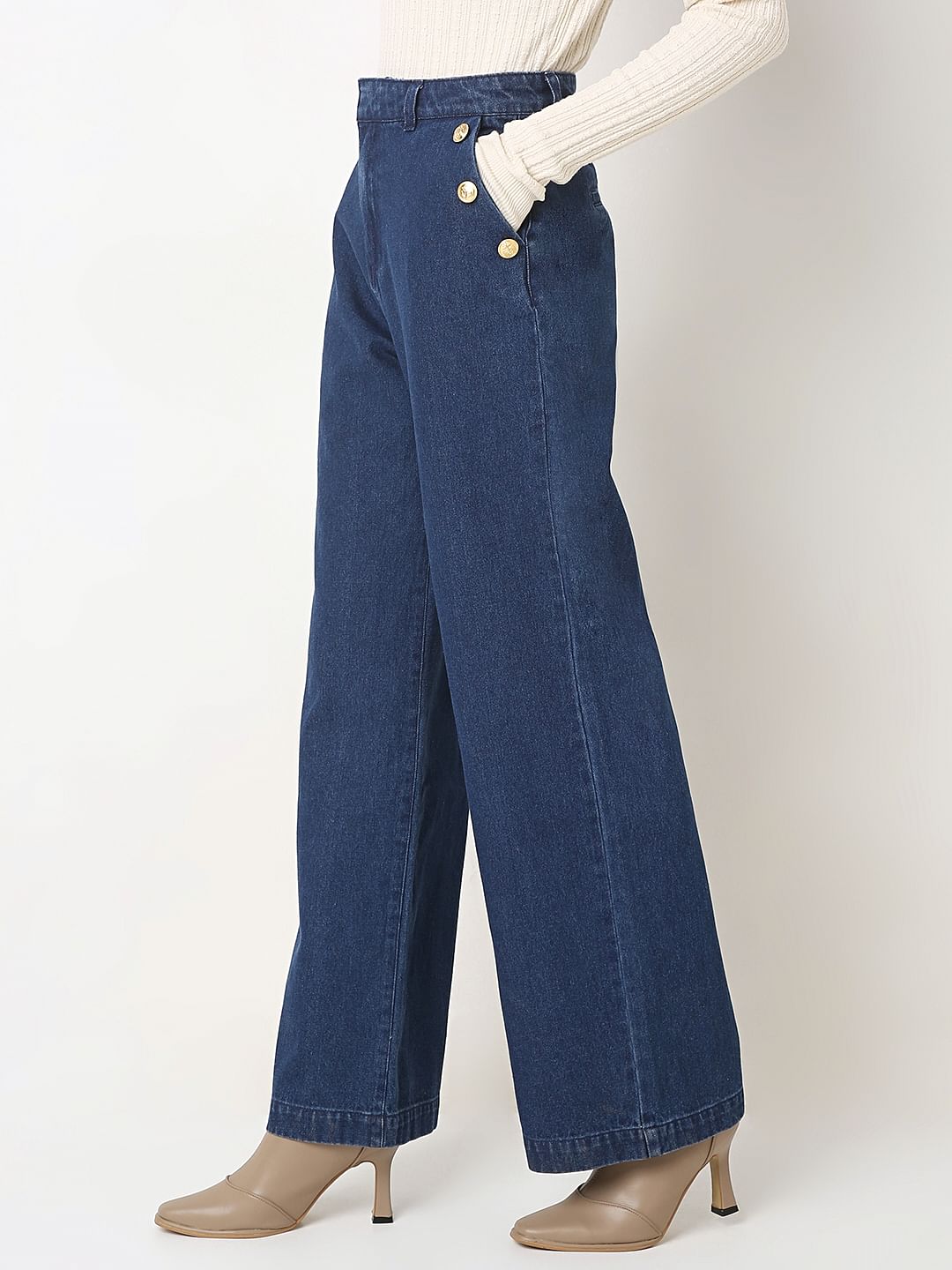 Dark Blue High Rise Wide Leg Jeans