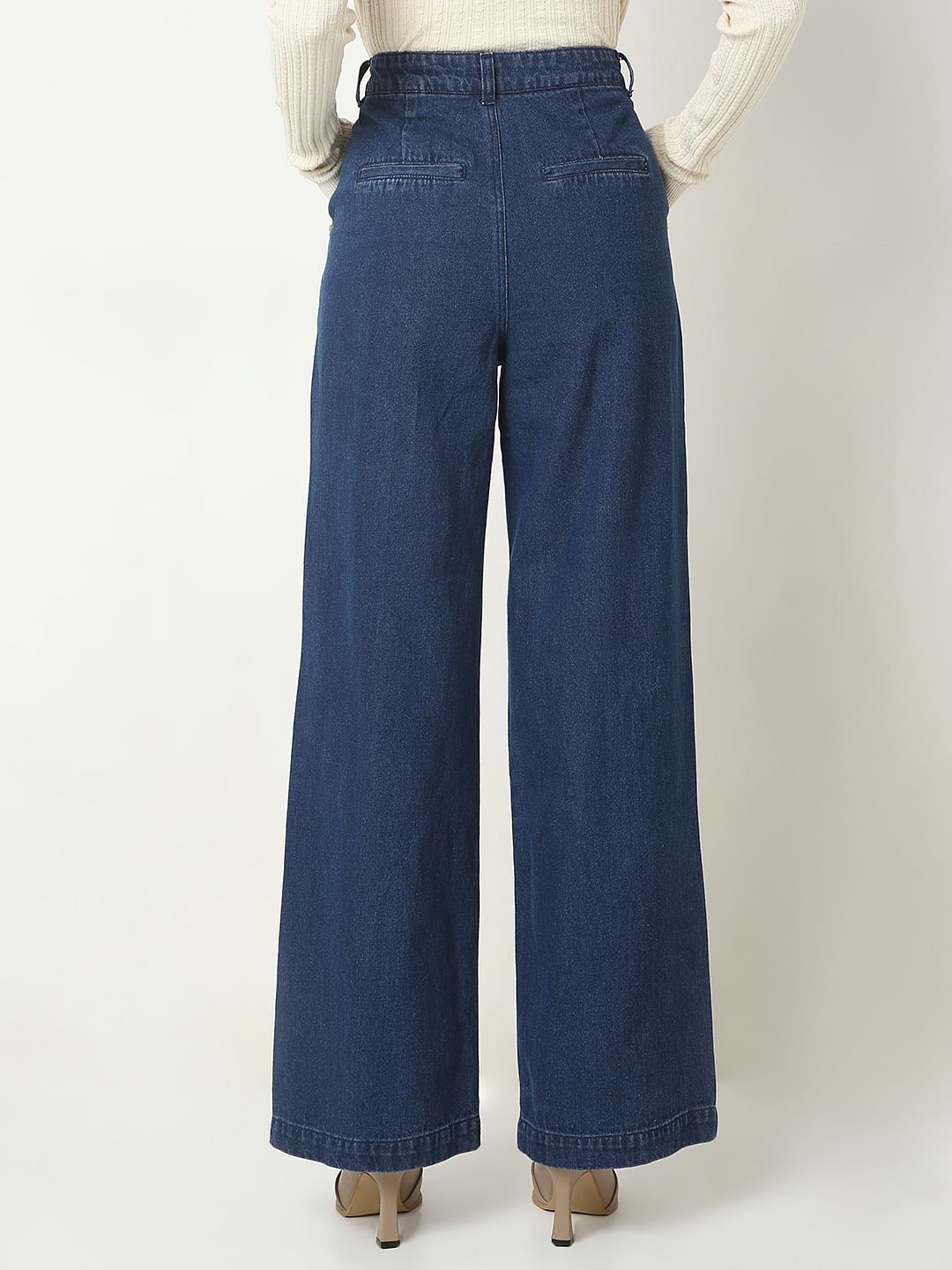 Dark Blue High Rise Wide Leg Jeans