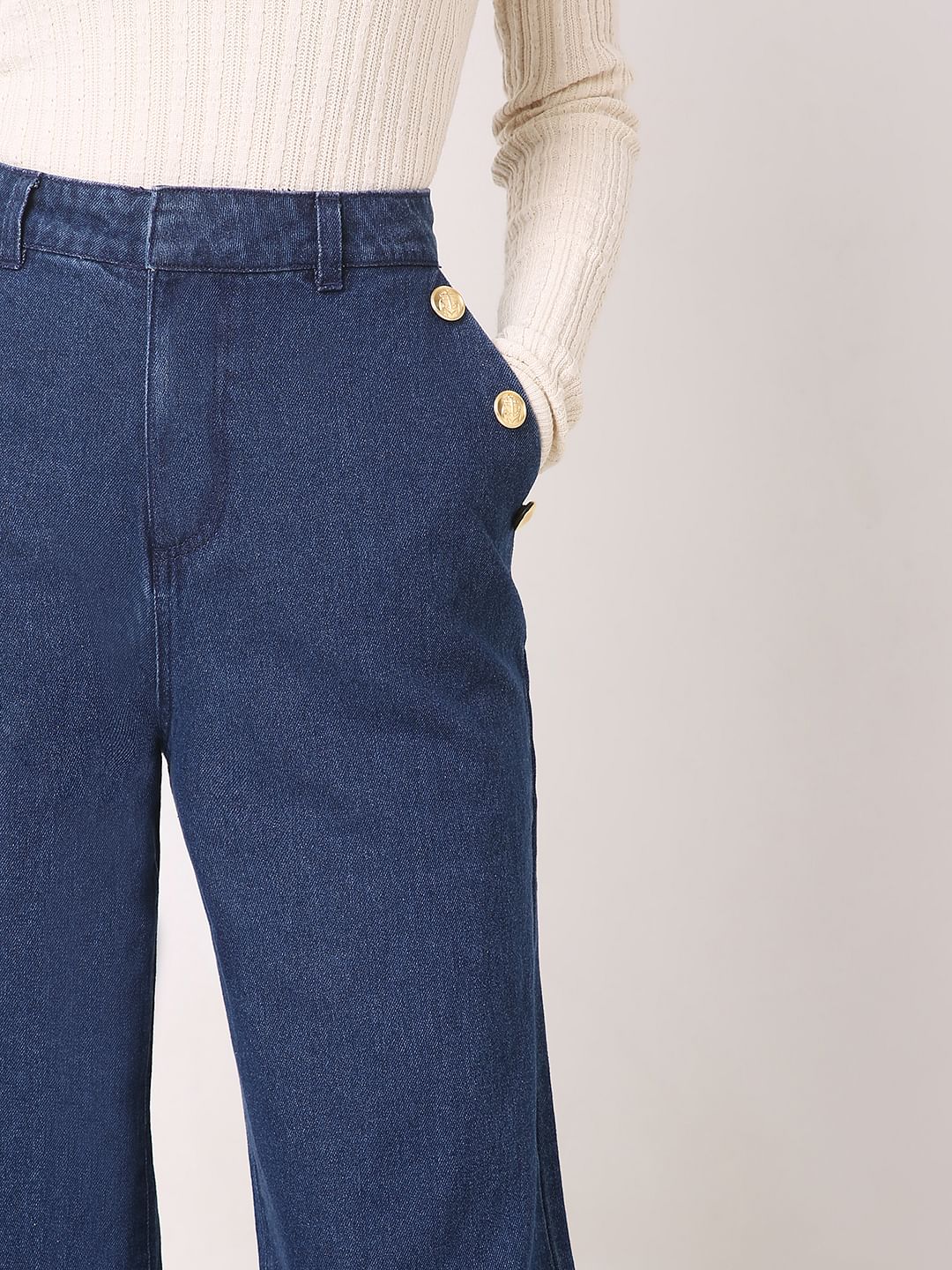 Dark Blue High Rise Wide Leg Jeans