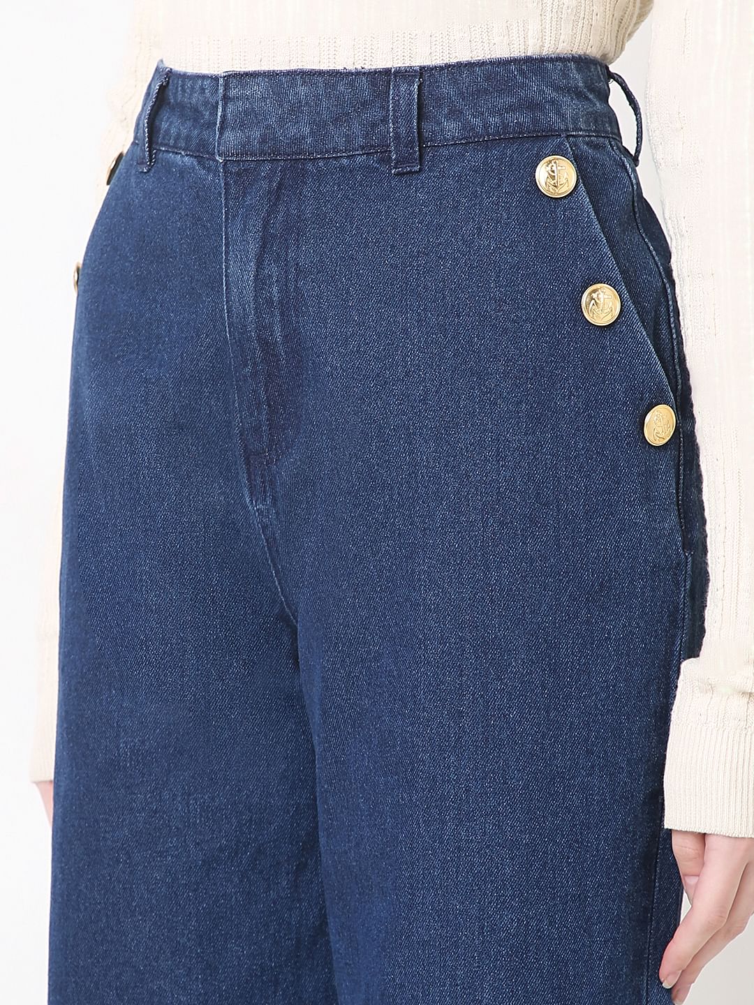 Dark Blue High Rise Wide Leg Jeans