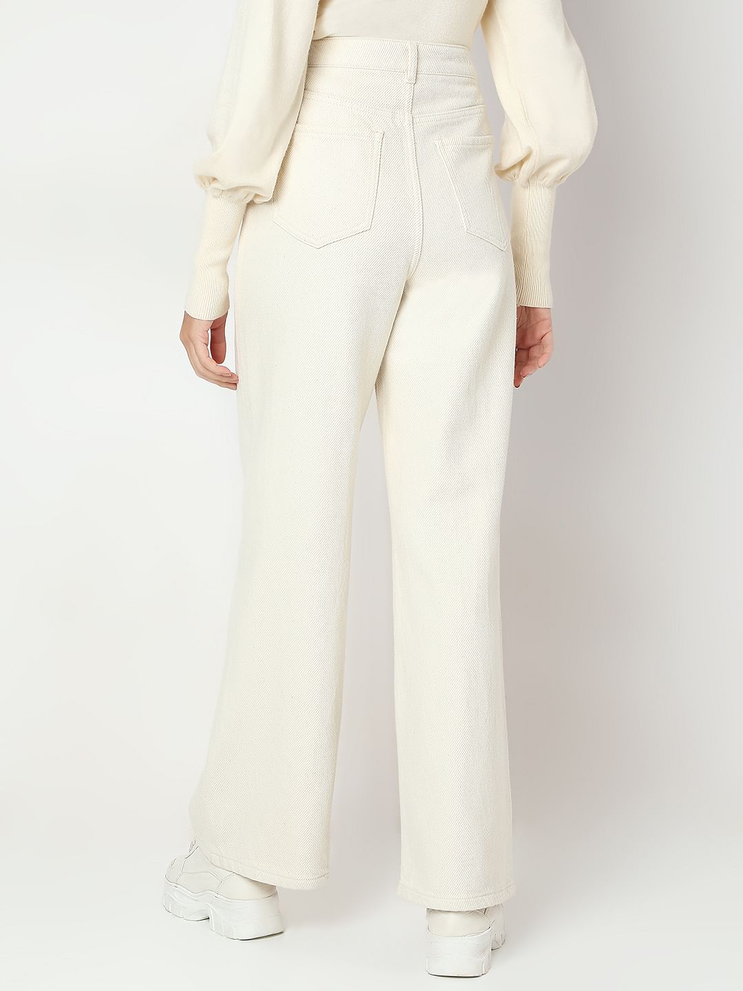 Ecru High Rise Wide Leg Jeans