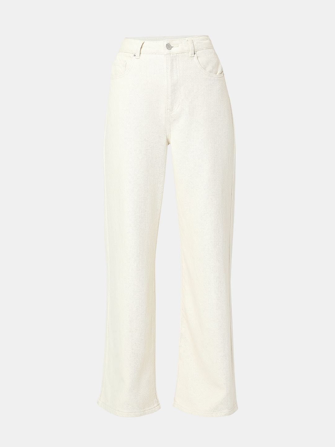 Ecru High Rise Wide Leg Jeans
