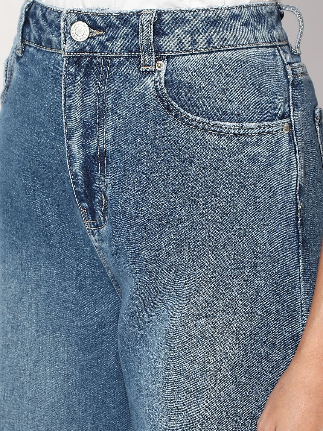 Blue Fold Up Hem Wide Leg Jeans