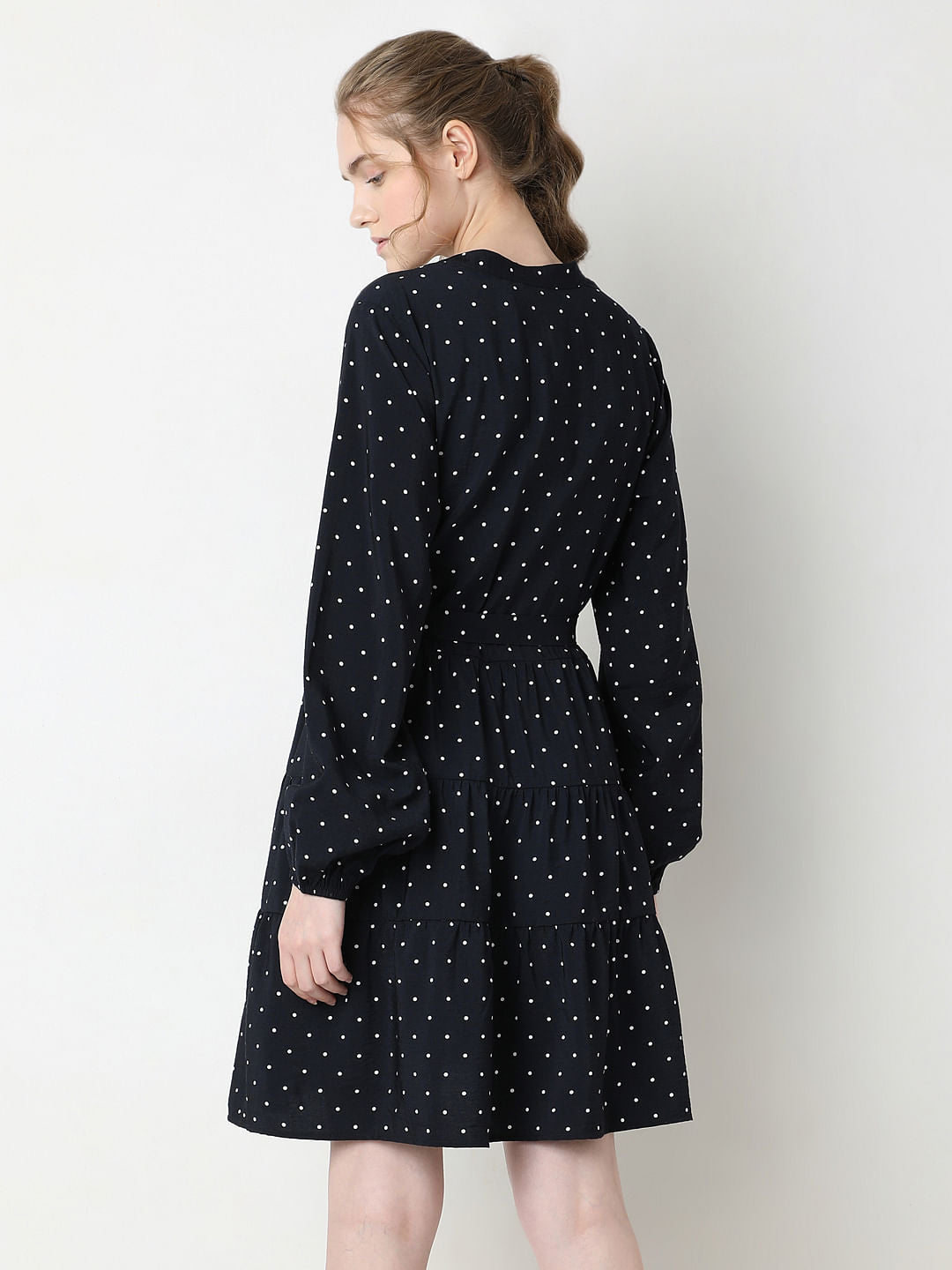 Navy Blue Polka Dot Tiered Dress