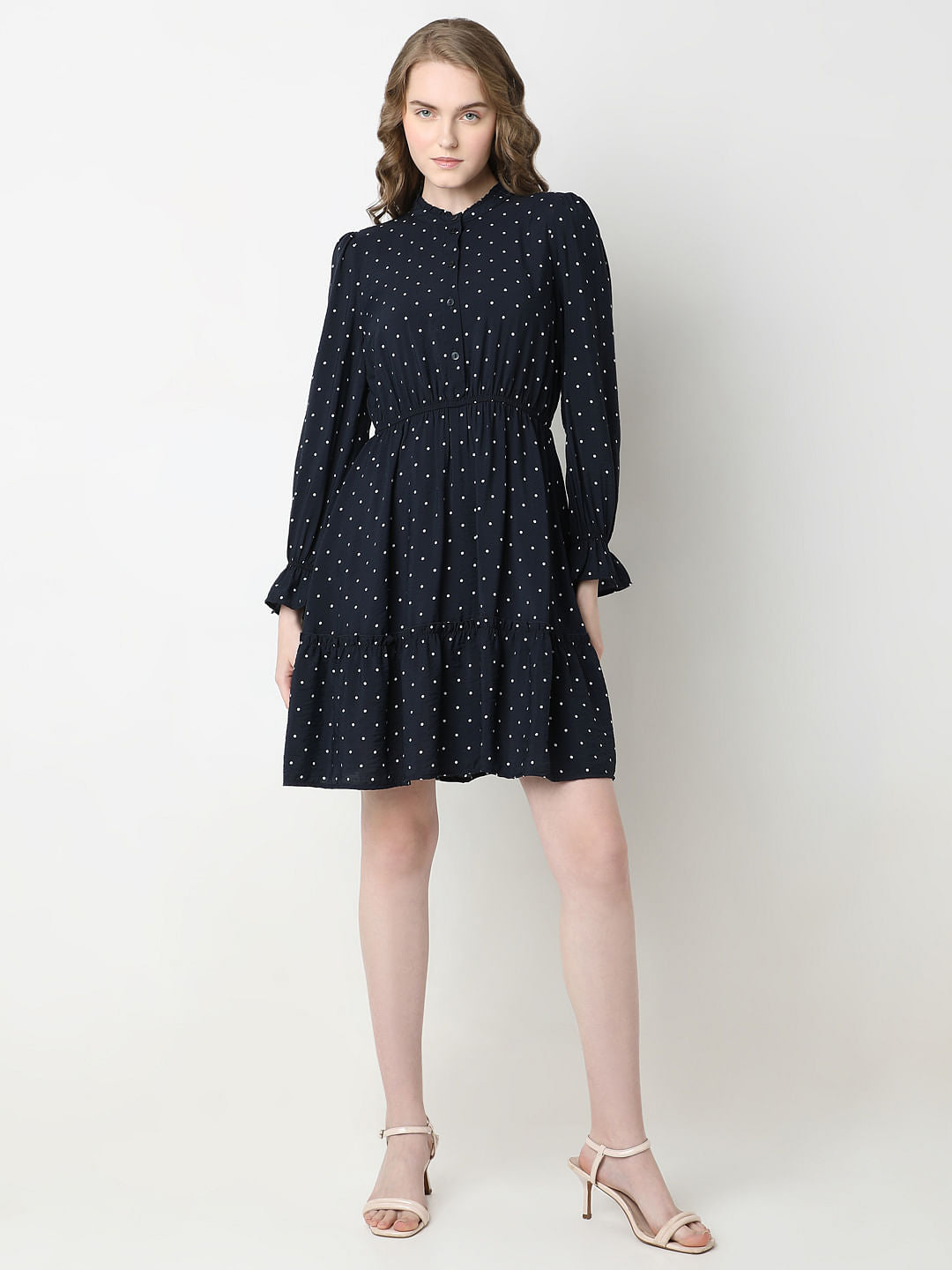 Navy Blue Polka Dot Fit & Flare Dress