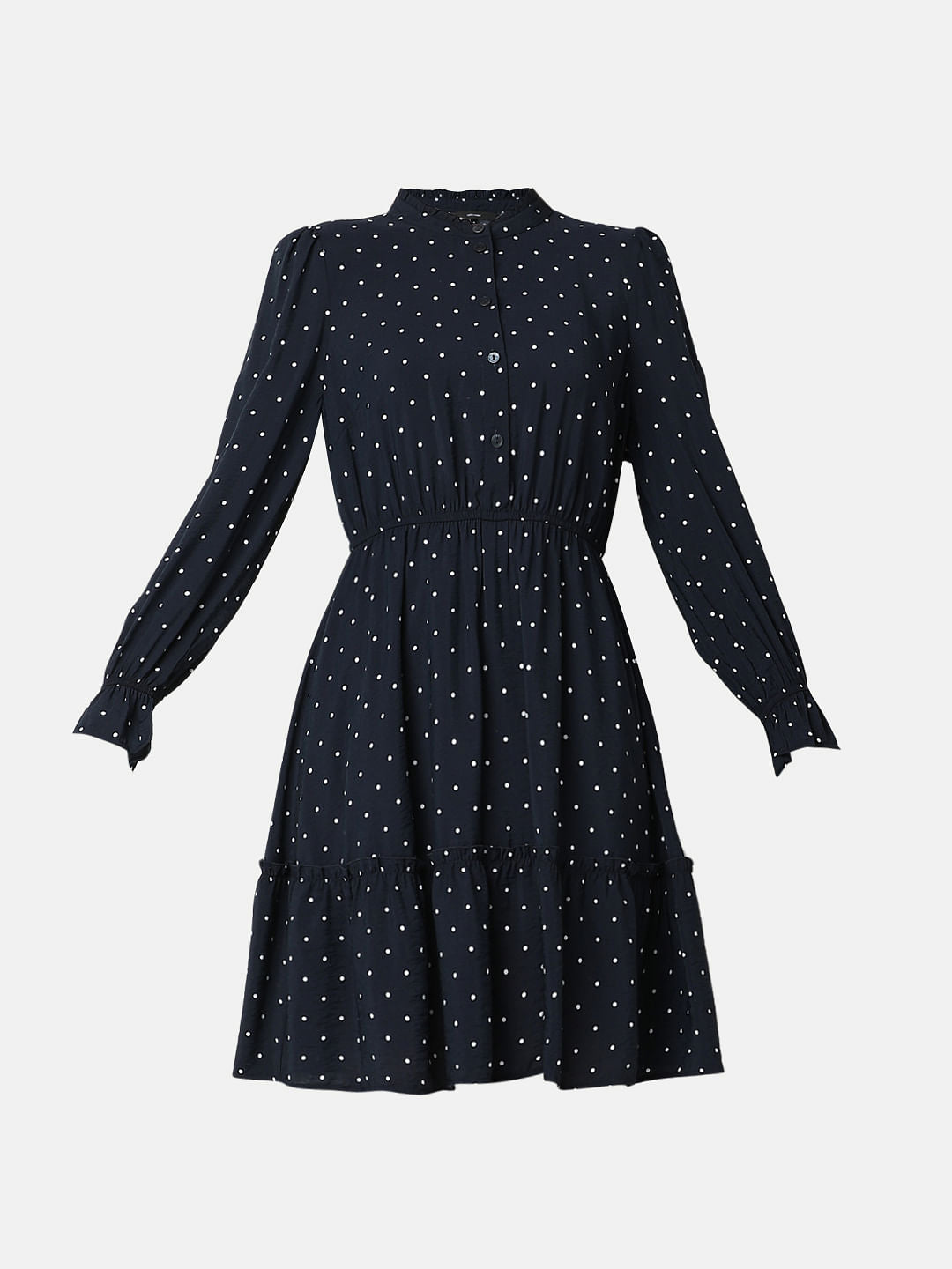 Navy Blue Polka Dot Fit & Flare Dress