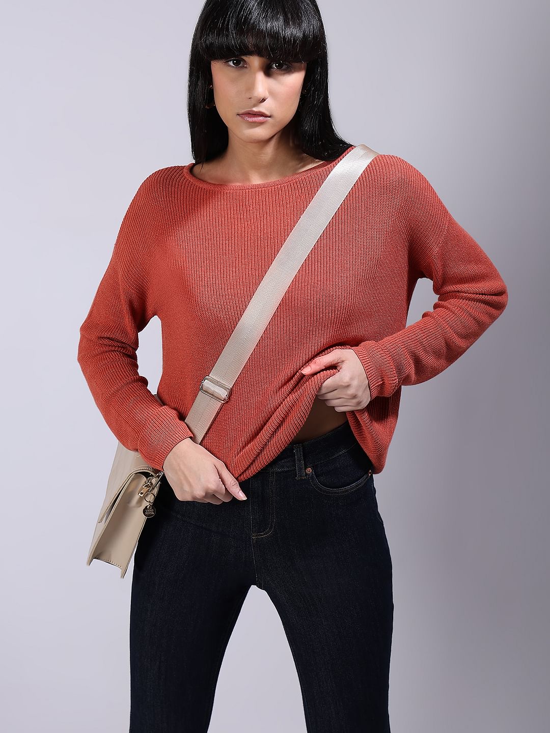 Red Boatneck Long Sleeve Pullover