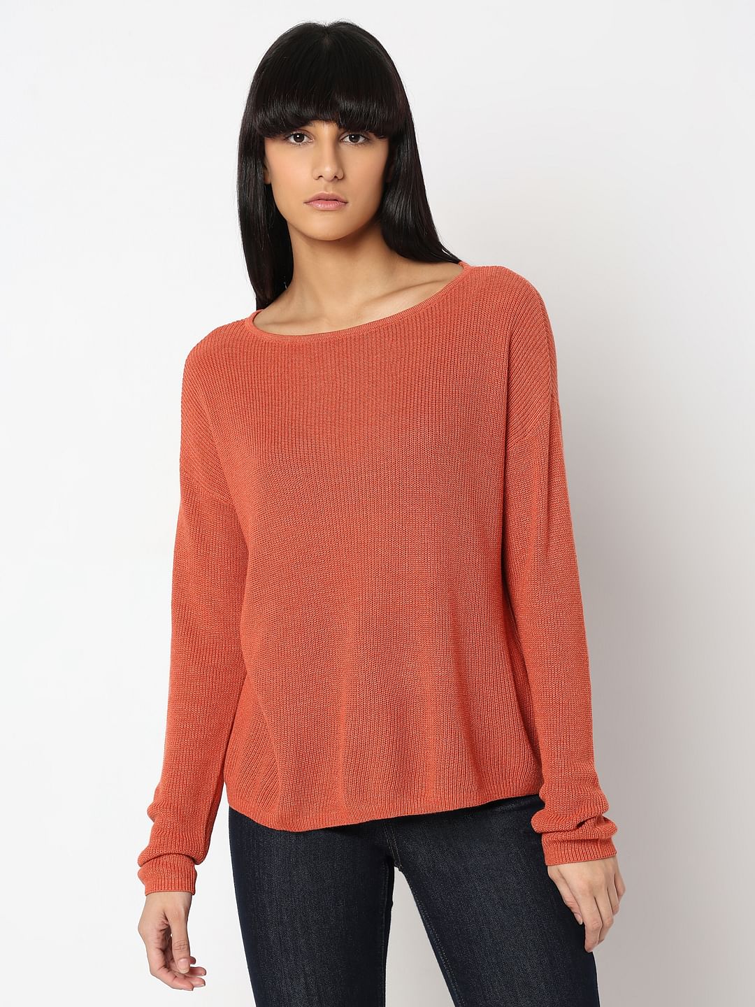 Red Boatneck Long Sleeve Pullover