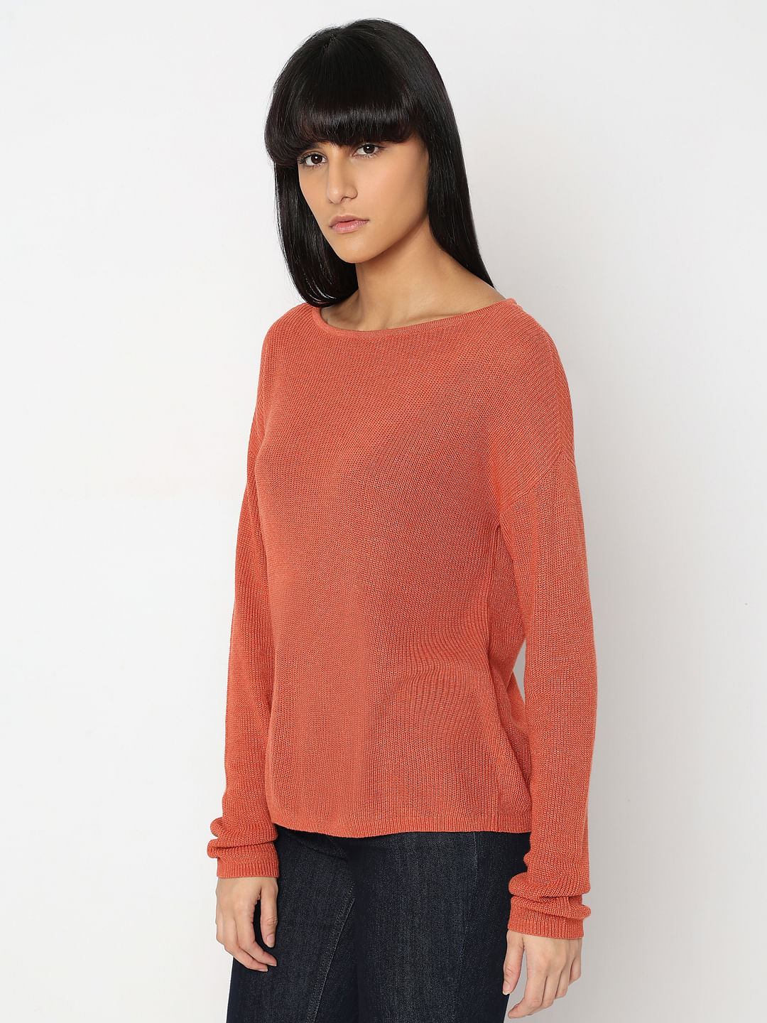 Red Boatneck Long Sleeve Pullover