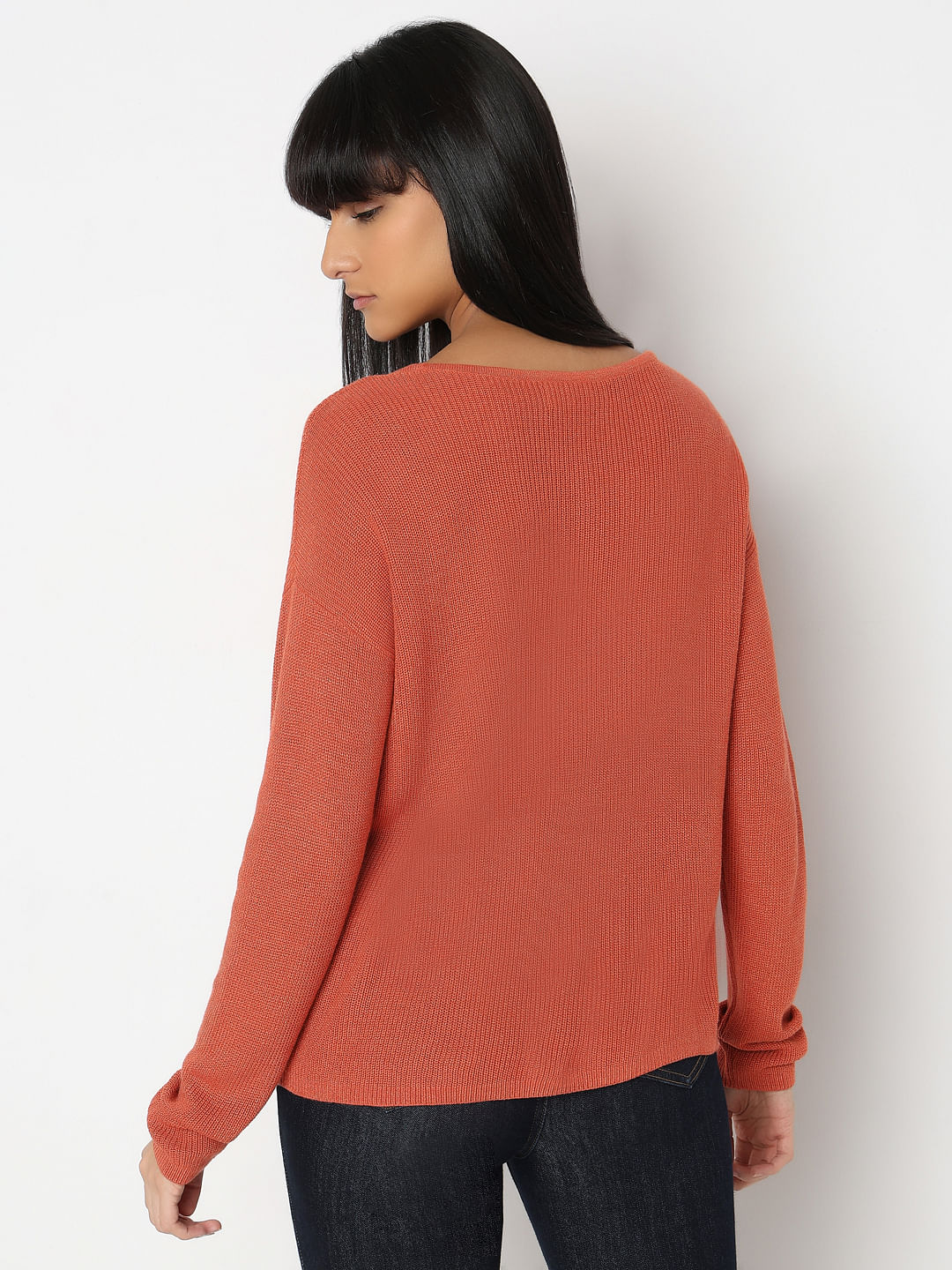 Red Boatneck Long Sleeve Pullover
