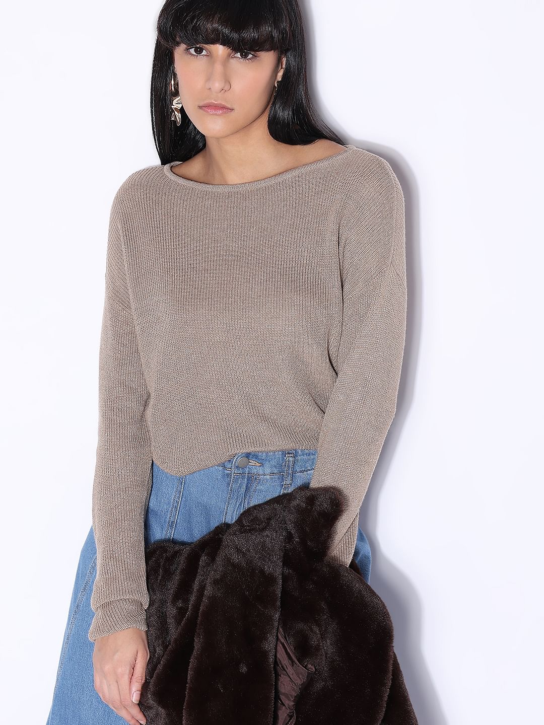 Beige Boatneck Pullover