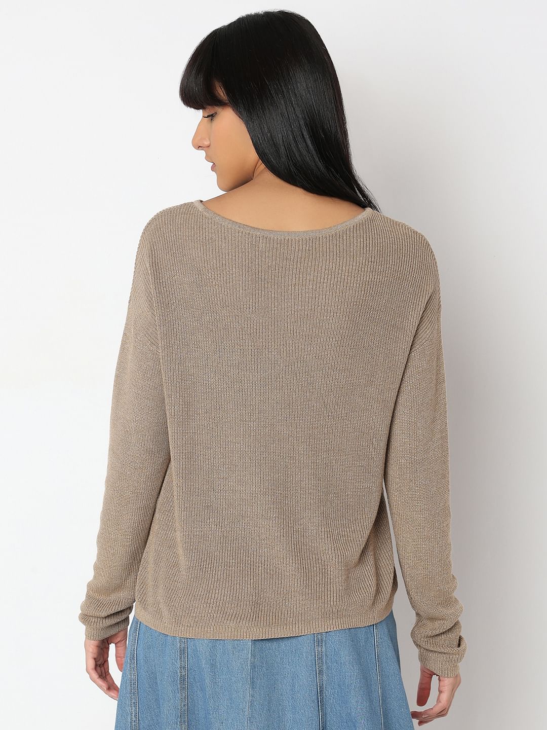 Beige Boatneck Pullover