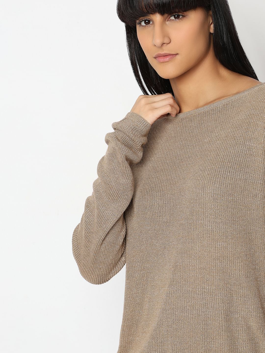 Beige Boatneck Pullover