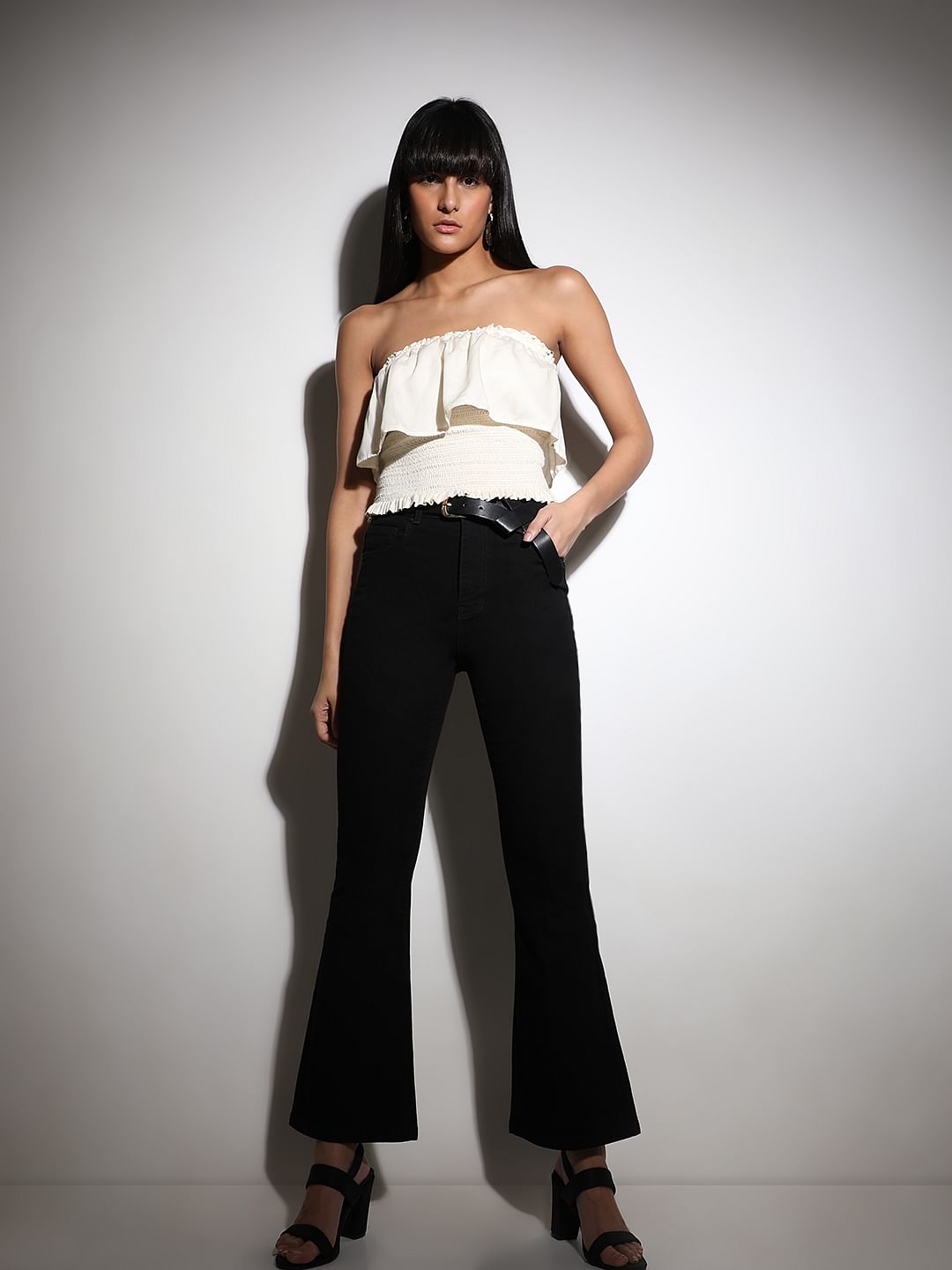 Black High Rise Flared Jeans