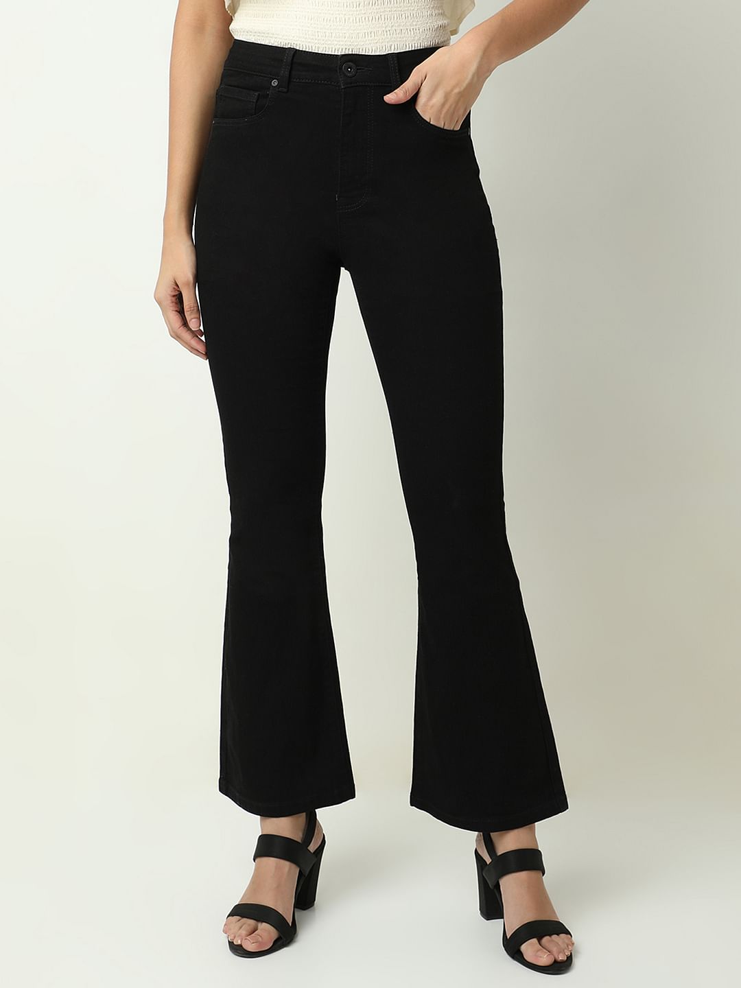 Black High Rise Flared Jeans