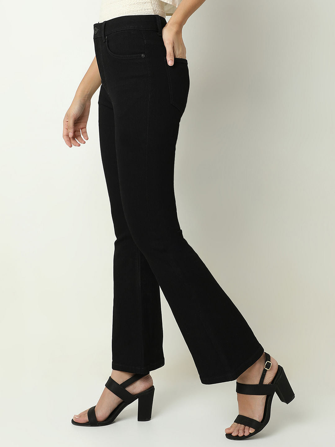 Black High Rise Flared Jeans