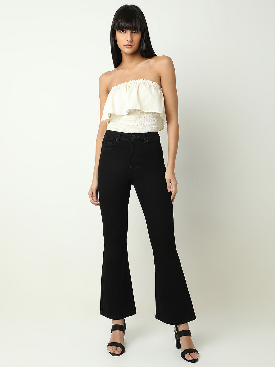 Black High Rise Flared Jeans