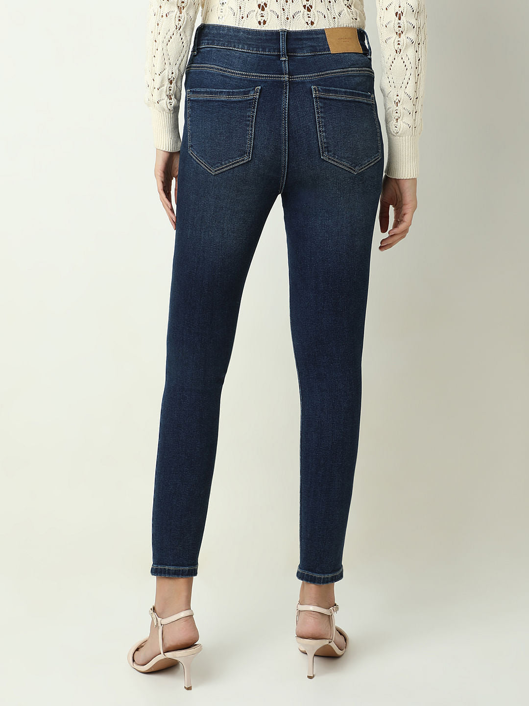 Blue High Rise Double Button Slim Jeans