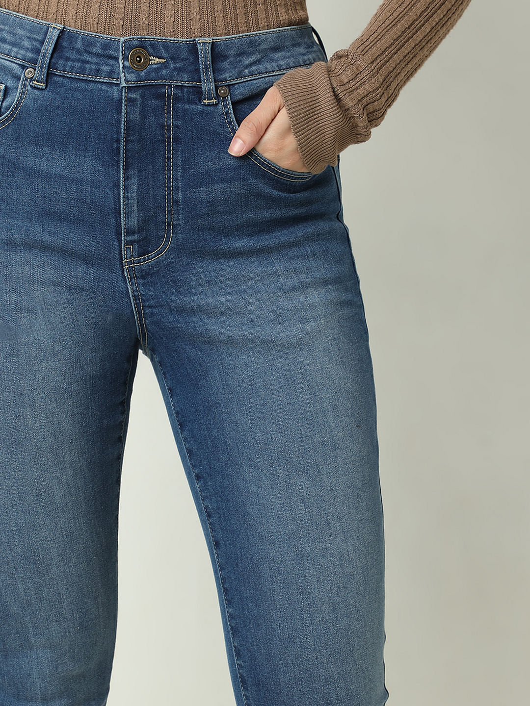 Blue High Rise Flared Jeans