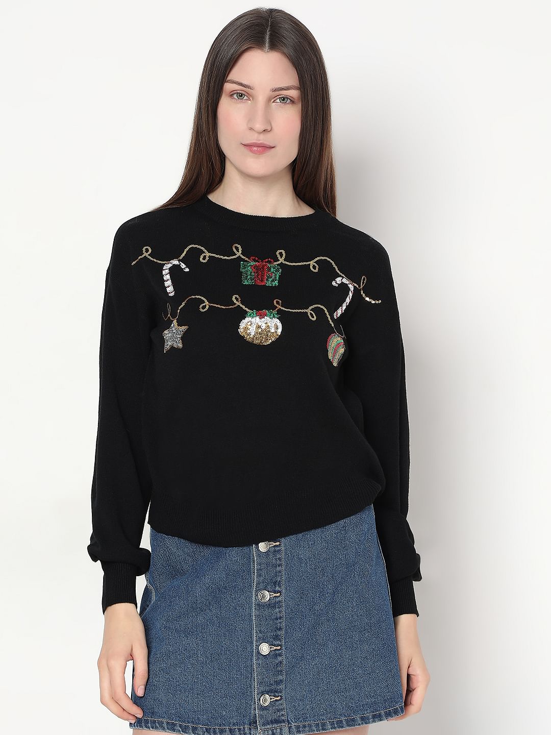 Black Christmas Print Pullover