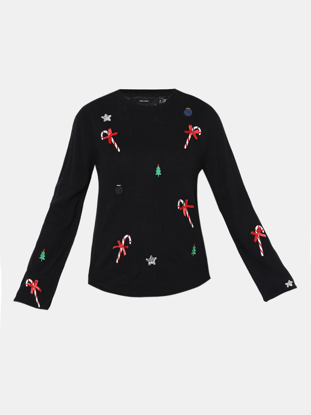 Black Christmas Print O-Neck Pullover