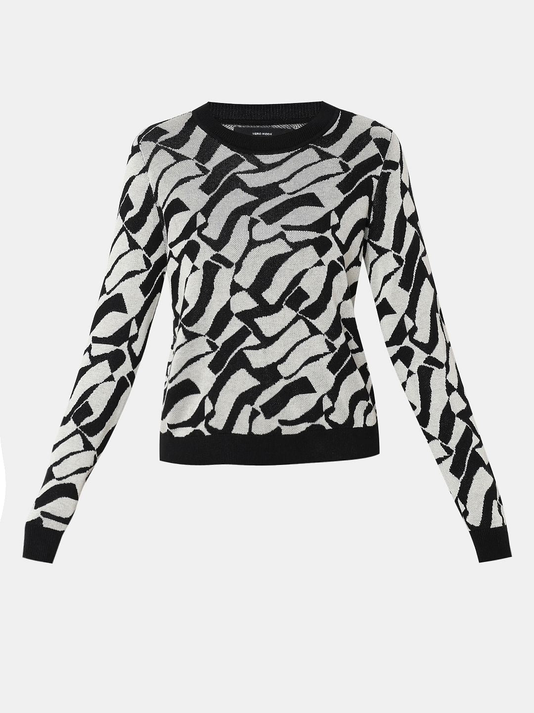 Black Abstract Print Pullover