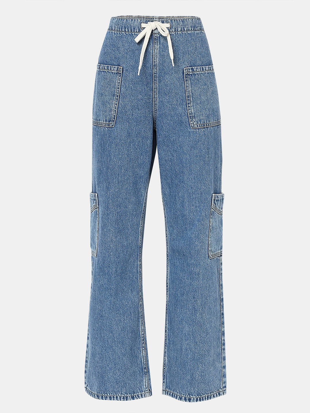 Shoelace Drawstring Wide Cargo Jeans