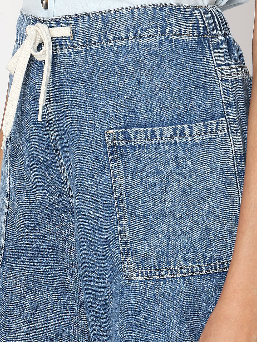 Shoelace Drawstring Wide Cargo Jeans