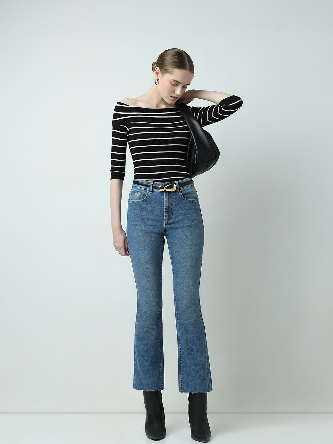Blue Mid Rise Flared Jeans