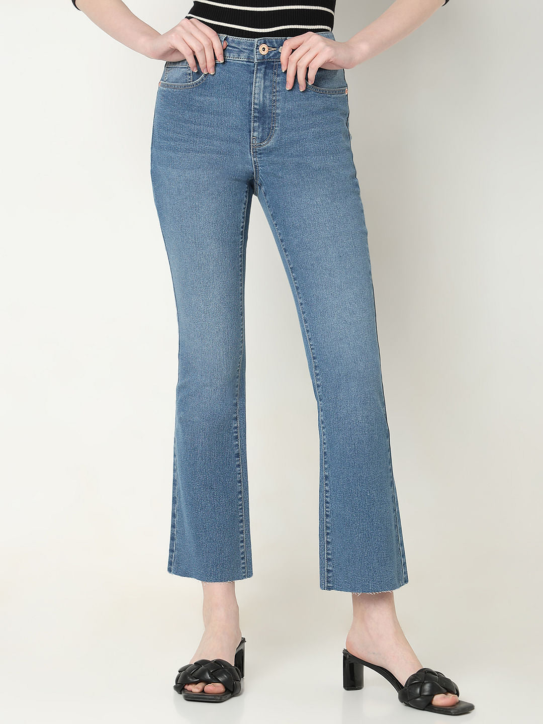 Blue Mid Rise Flared Jeans