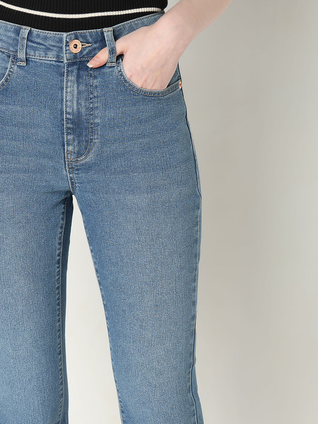 Blue Mid Rise Flared Jeans