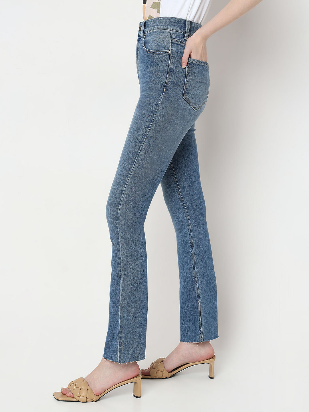 Blue High Rise Flared Jeans