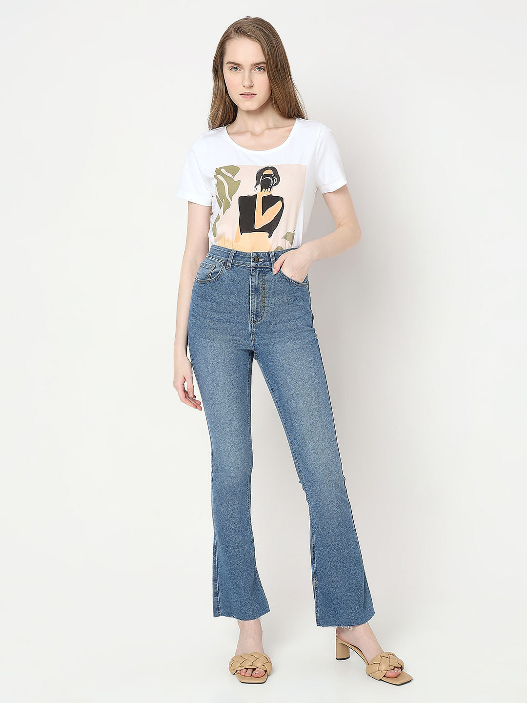 Blue High Rise Flared Jeans