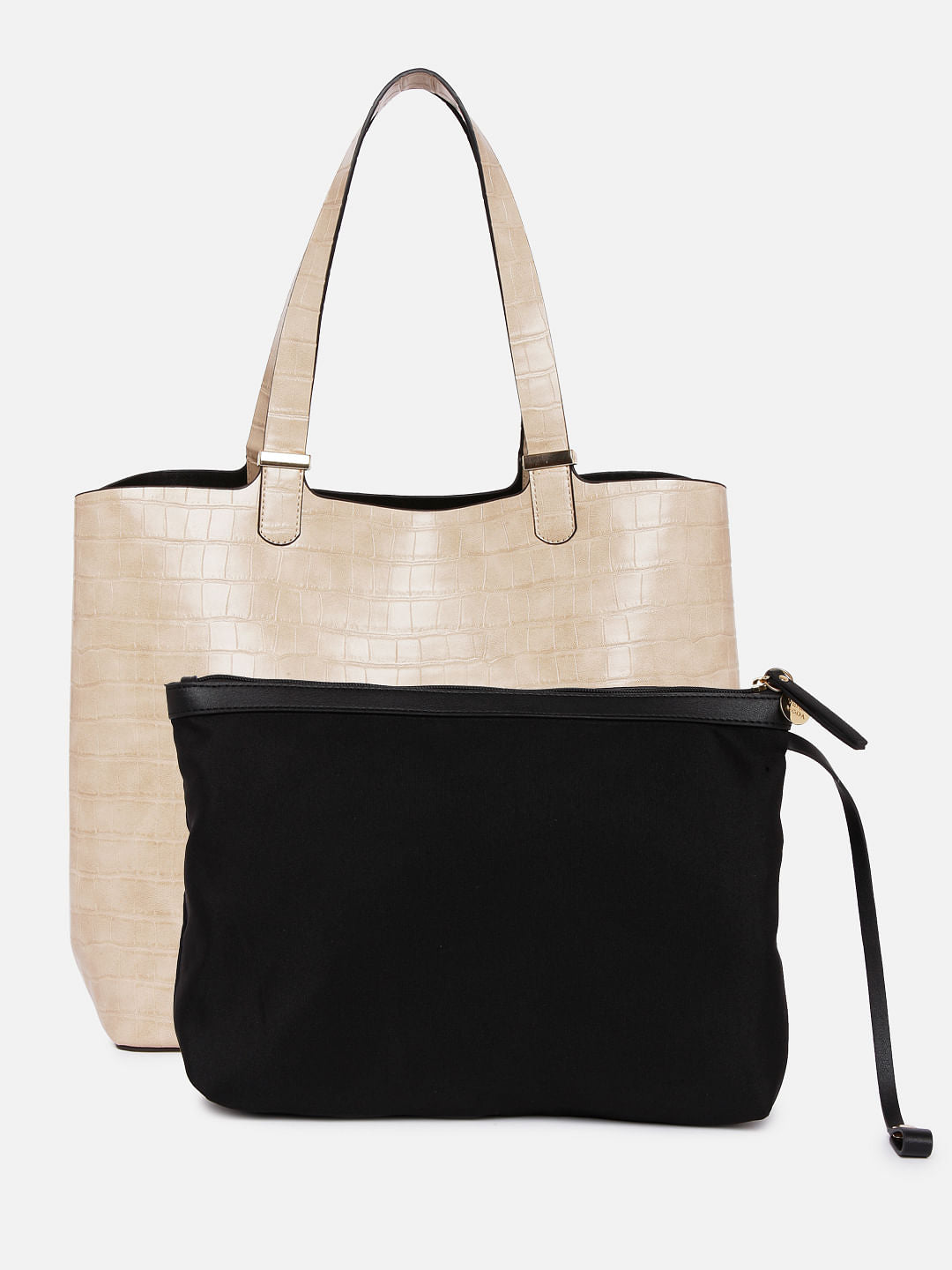 Beige Croc Embossed Tote