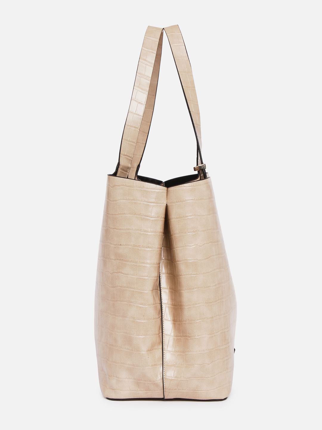 Beige Croc Embossed Tote