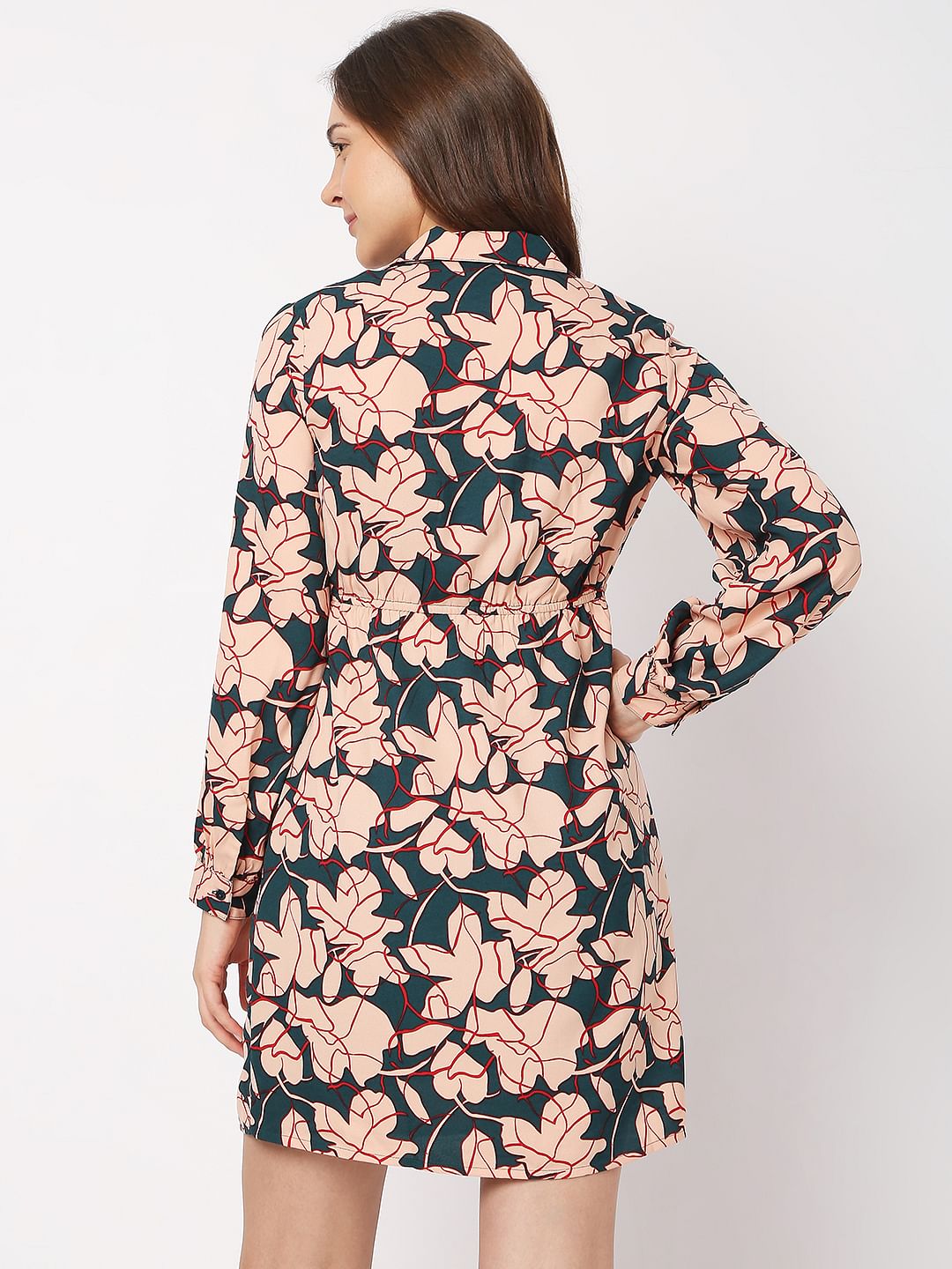 Teal Floral Wrap Mini Dress