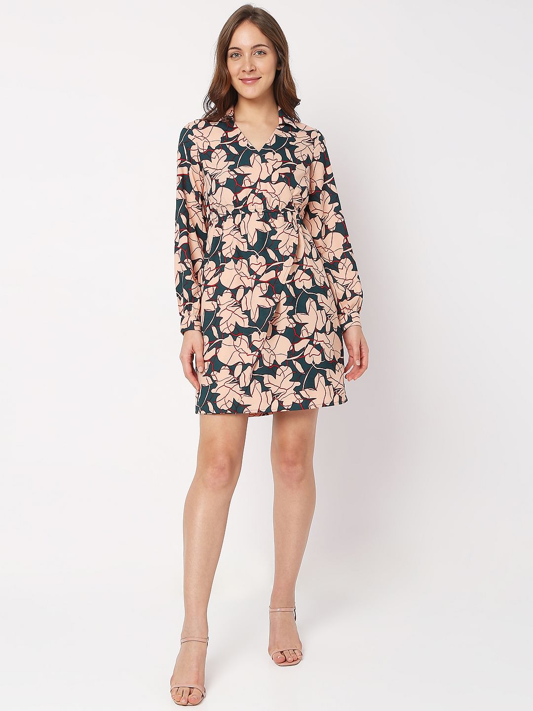 Teal Floral Wrap Mini Dress