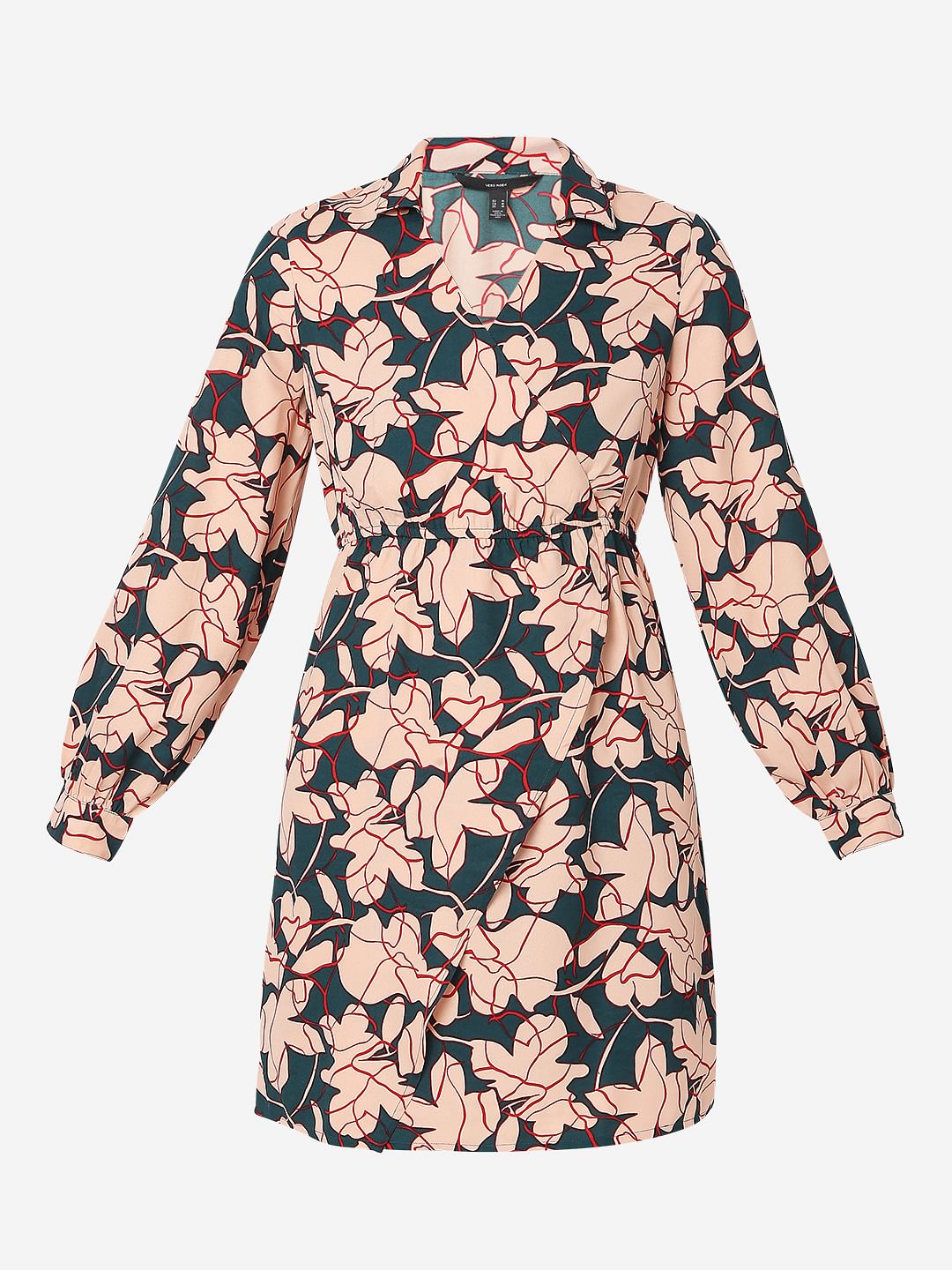 Teal Floral Wrap Mini Dress