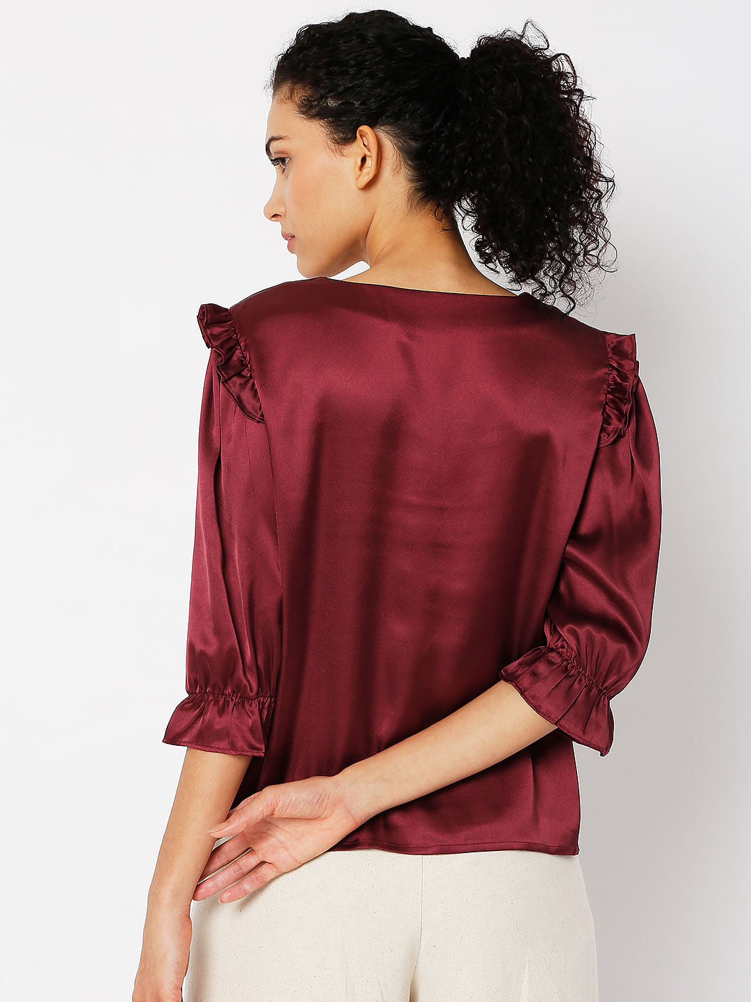 Wine Frill Detail Top