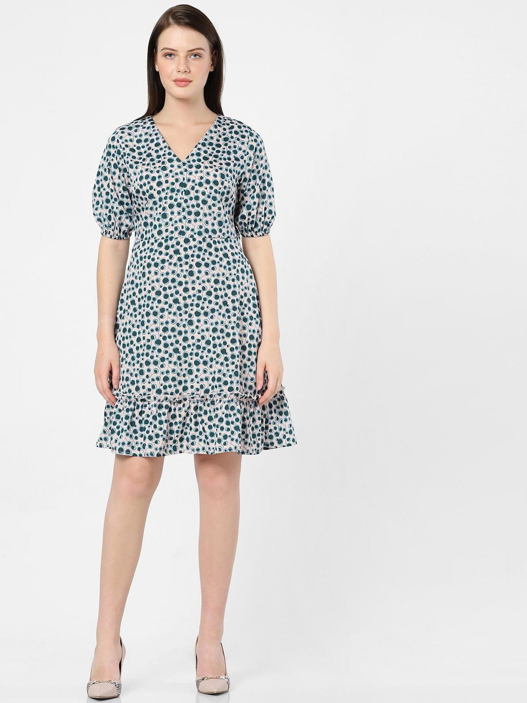 Peach All Over Print Dress