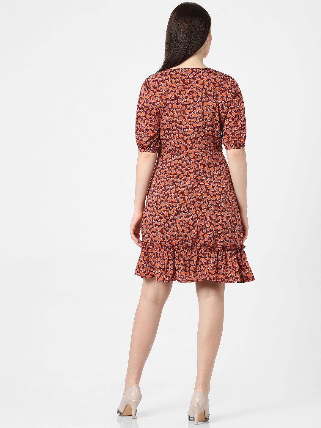 Brown Printed Fit & Flare Dress