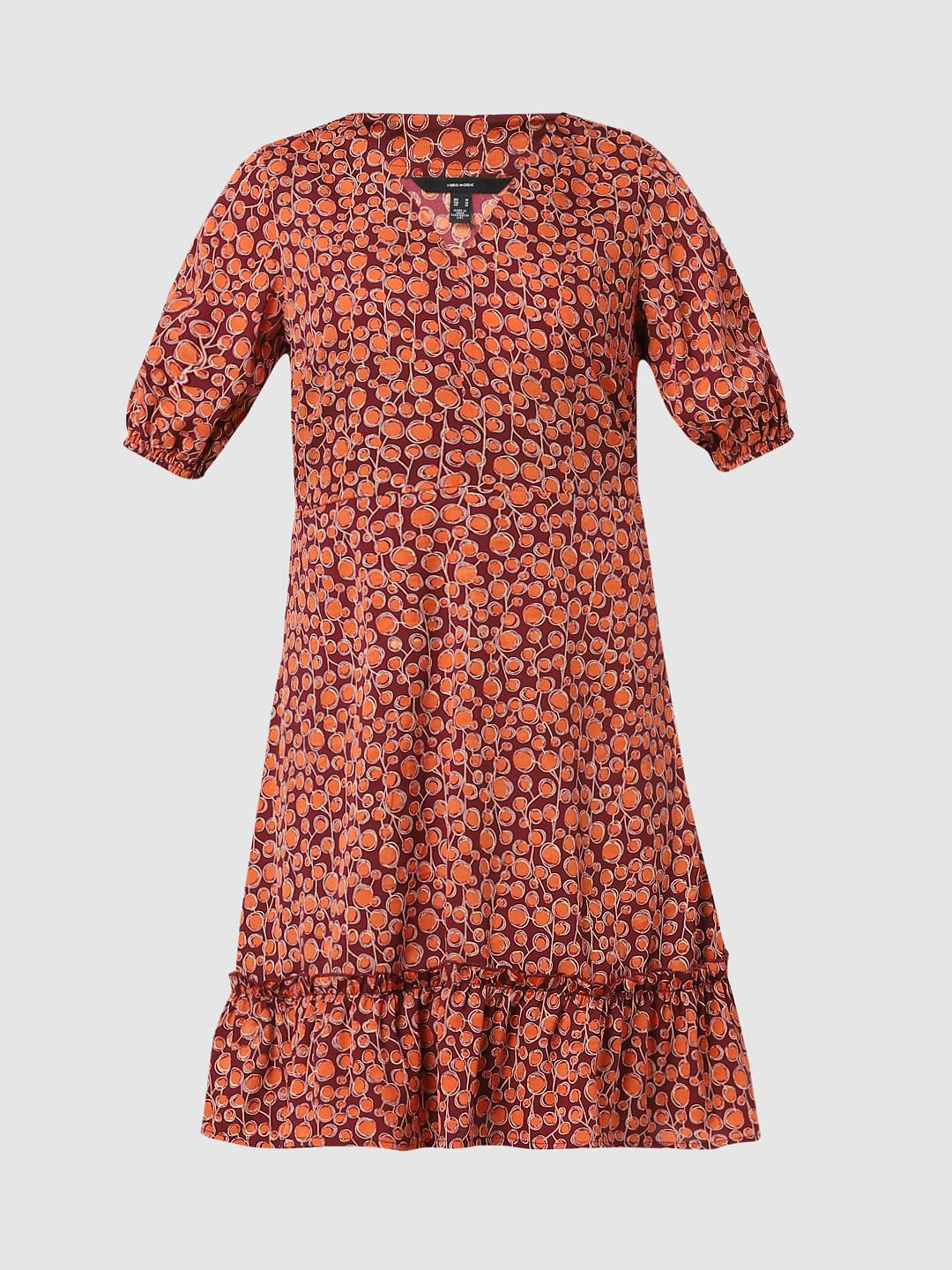 Brown Printed Fit & Flare Dress