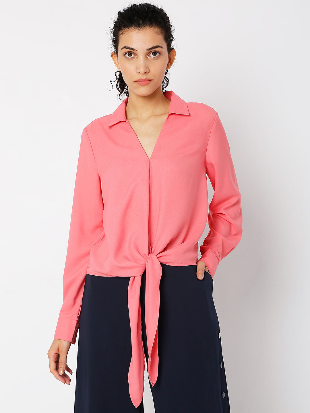 Pink Front Tie Top