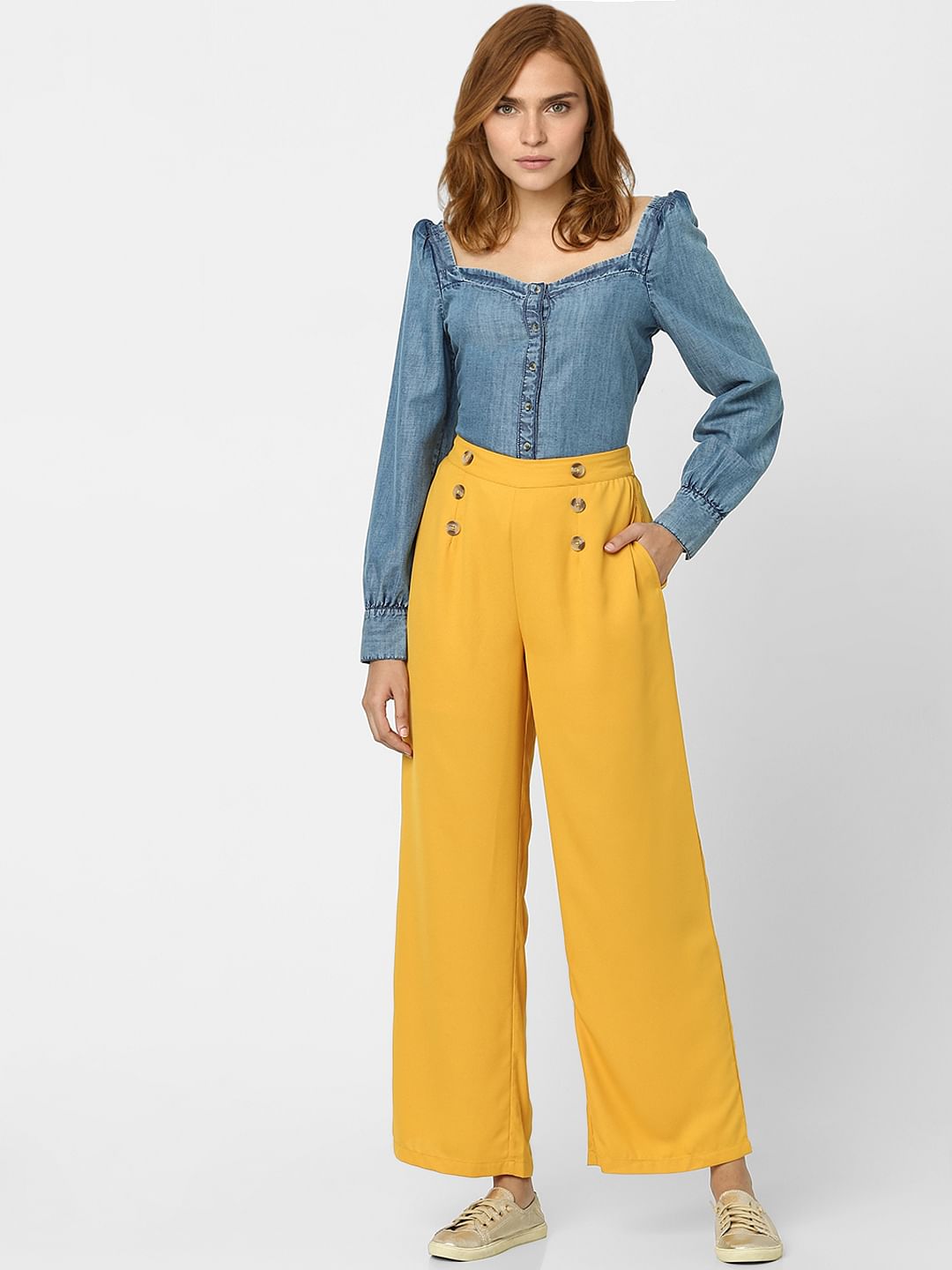 Yellow High Rise Flared Pants