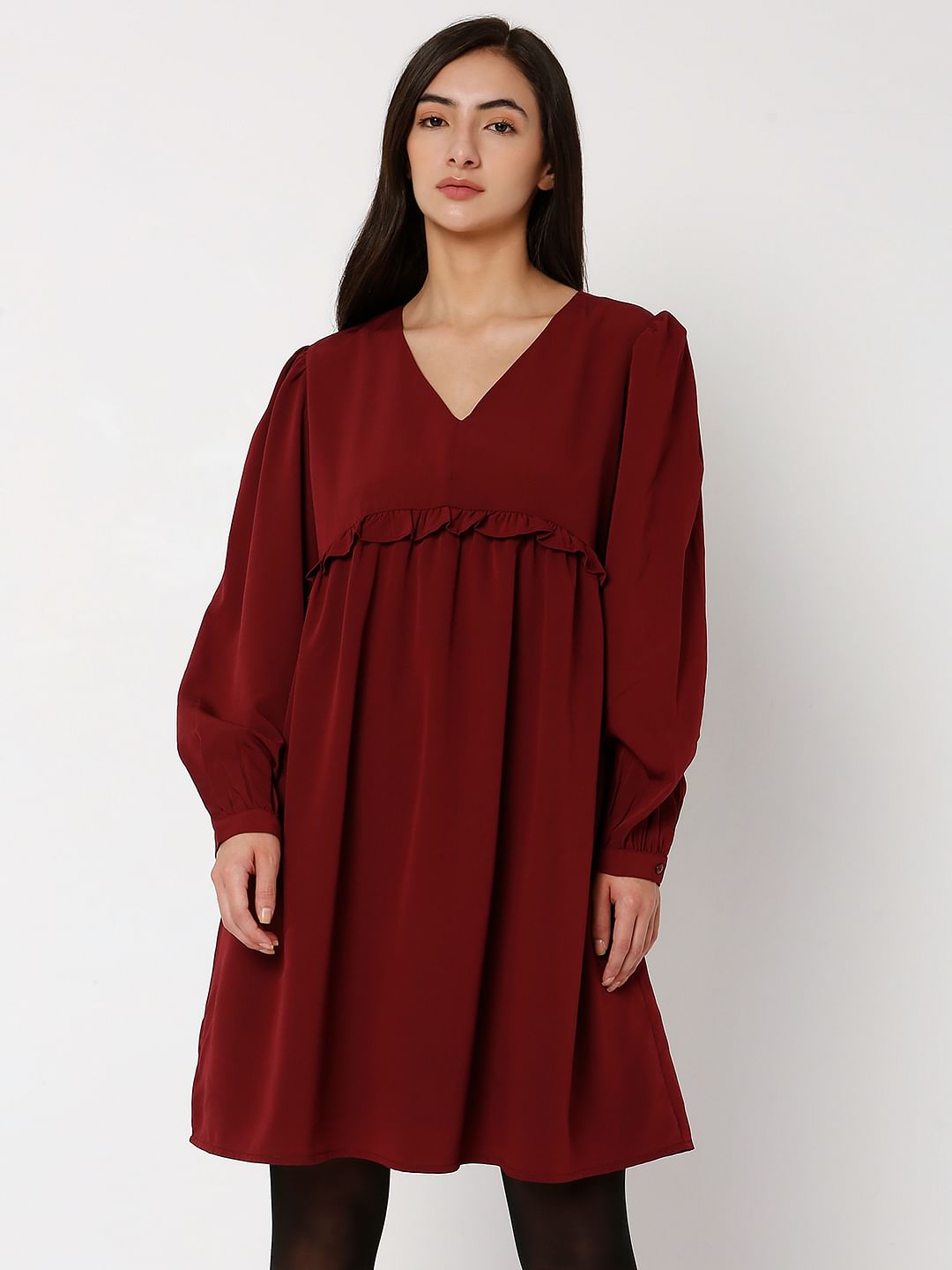 Wine V-Neck Shift Dress