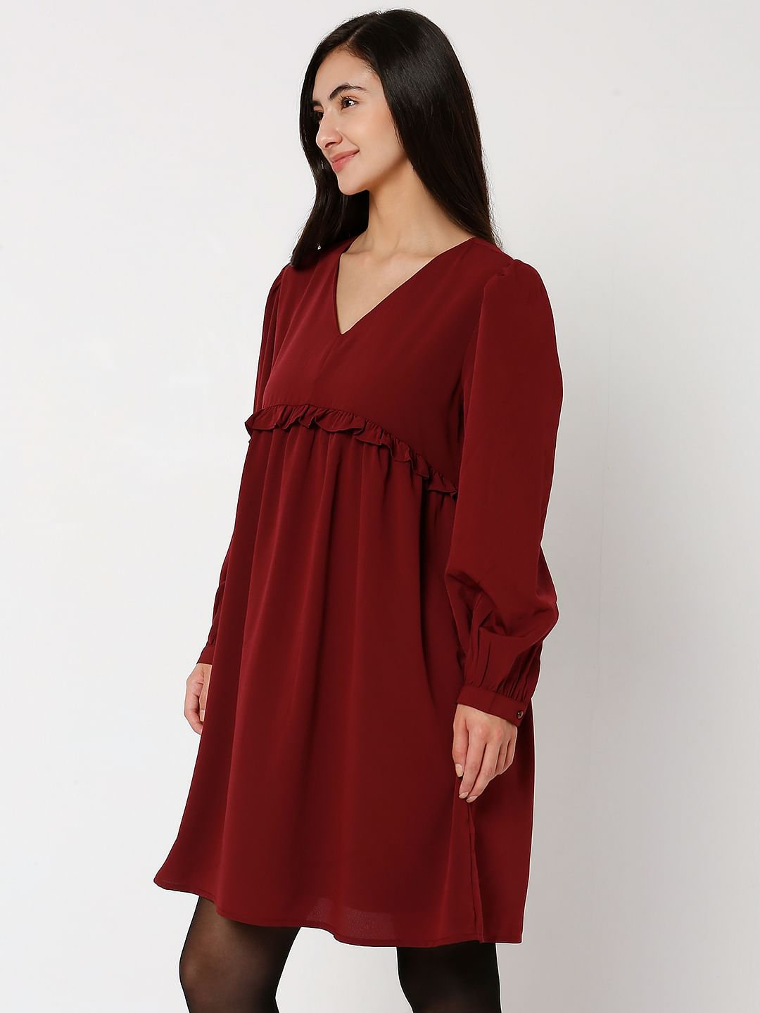 Wine V-Neck Shift Dress