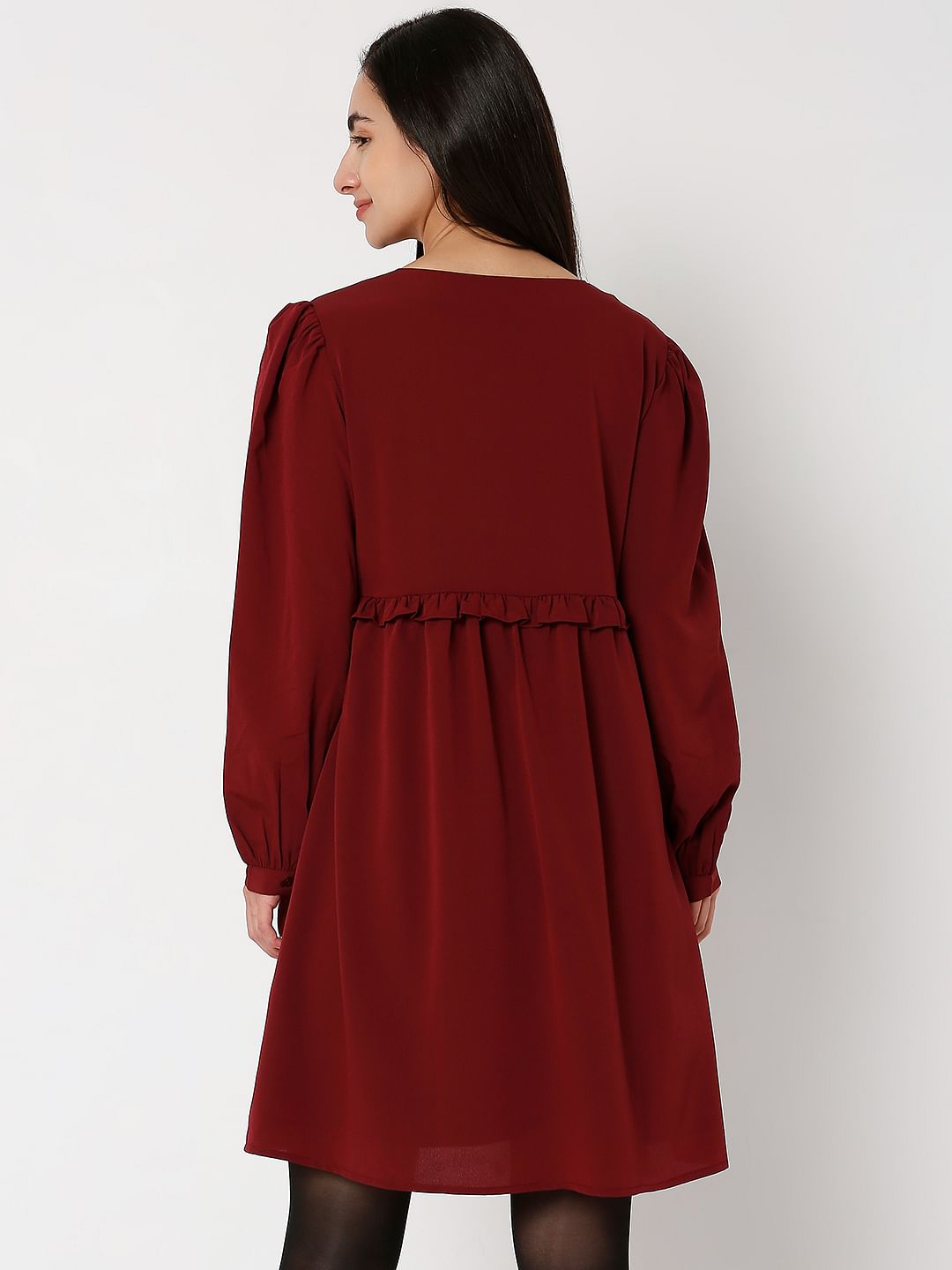 Wine V-Neck Shift Dress