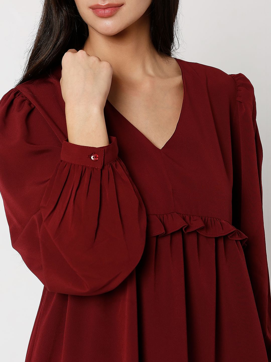 Wine V-Neck Shift Dress