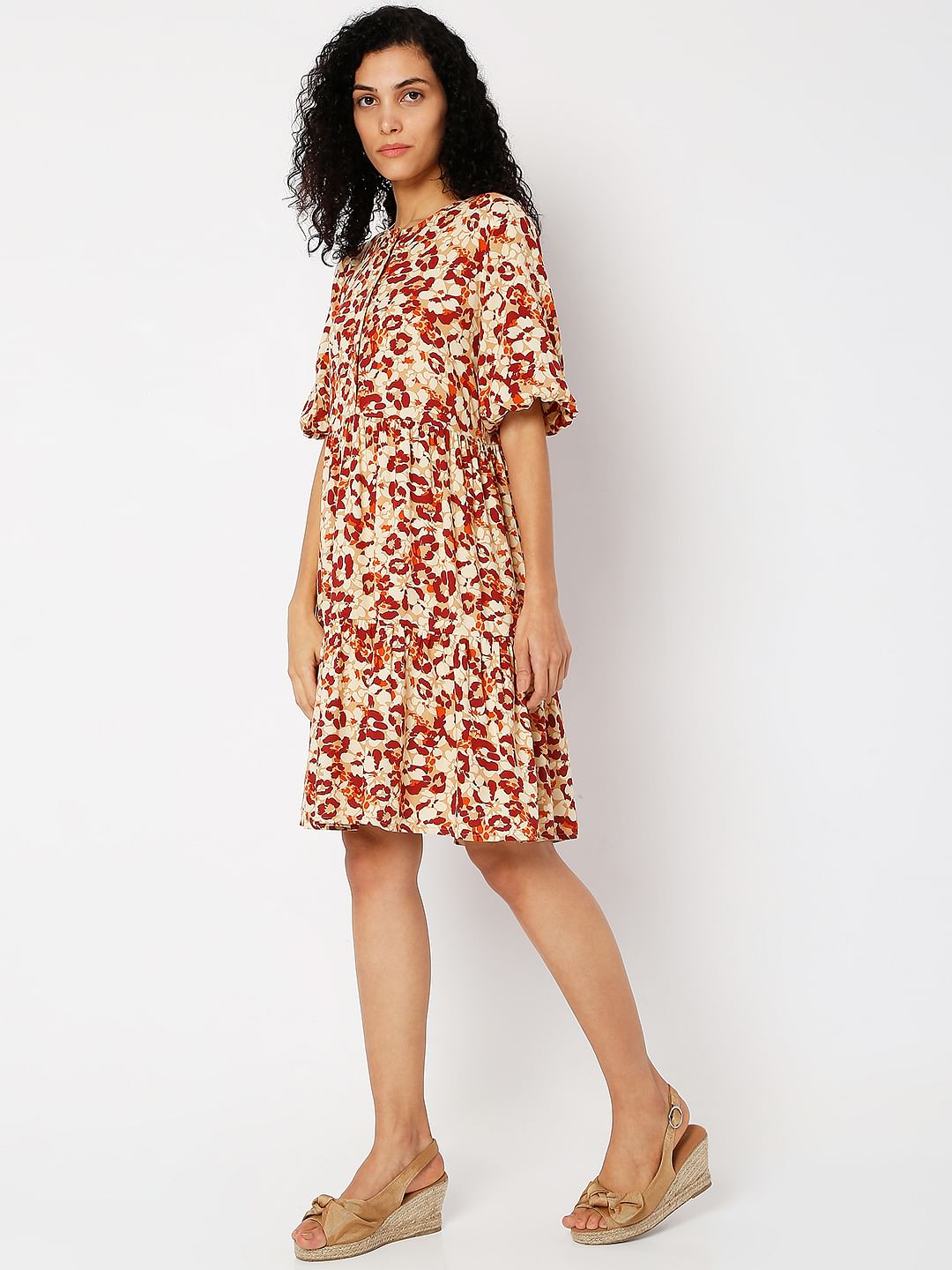 Orange Floral Print Shift Dress