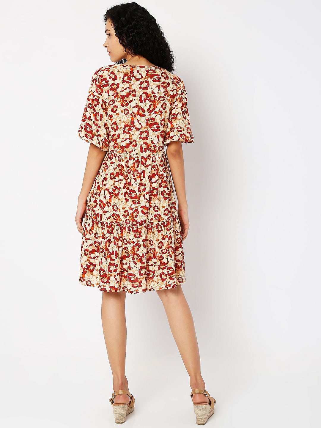 Orange Floral Print Shift Dress